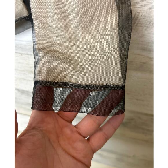 Jarbo Womens M Nude & Black Sheer Cotton Chiffon Tie-Waist Cardigan Dress Blouse - Picture 6 of 8